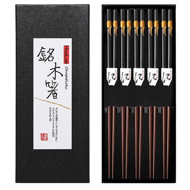 HuaLan Japanese Natural Wood Chopstick Set Reusable Classic Style Chopsticks Non-slip Design Chop Sticks 5 Pairs Gift Set - Image 1